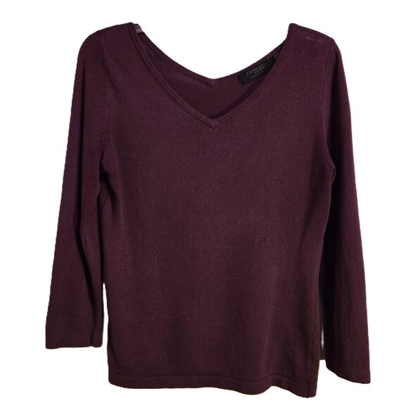 Express Silk Blend Pullover V-Neck Stretch Knit Sweater Burgundy Plum Women's M - Picture 1 of 4